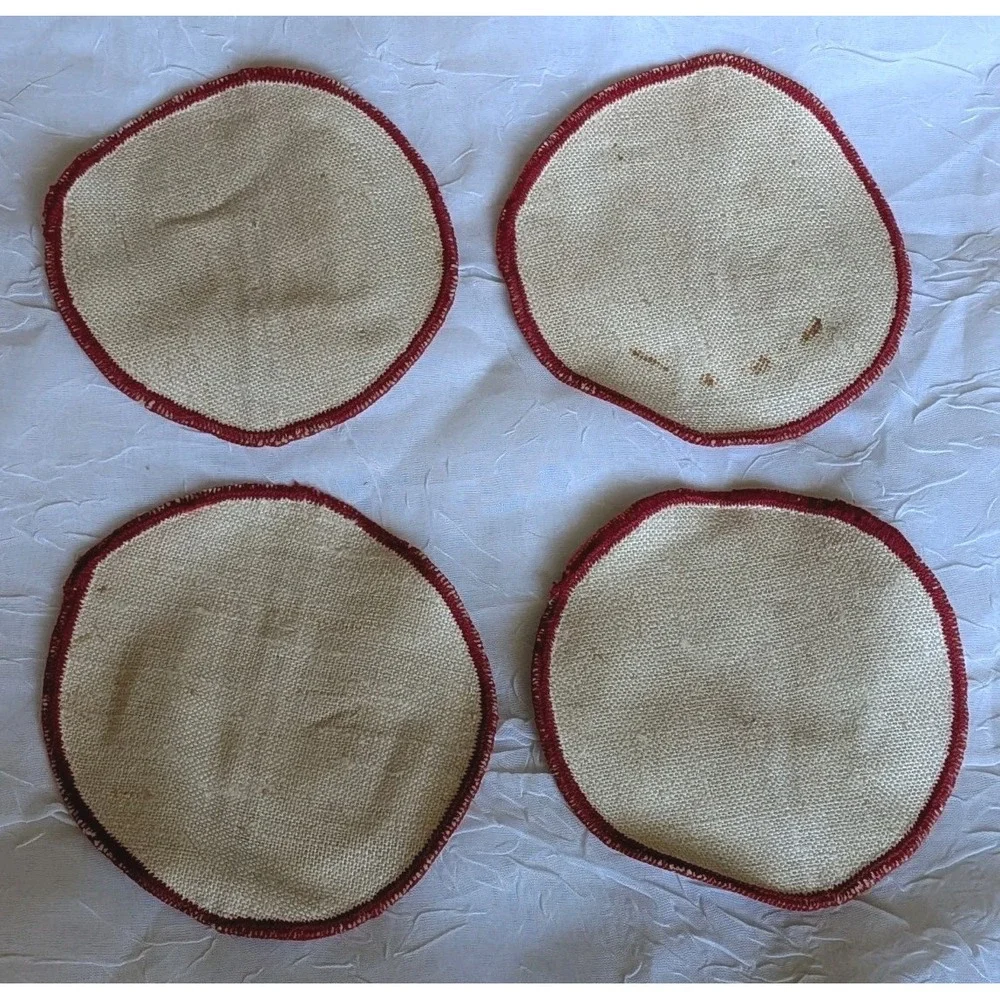 4 Tony Sarg Print Linens Coasters Wine Pocket Cow Lamb Deer Boat Hunter Set Vtg